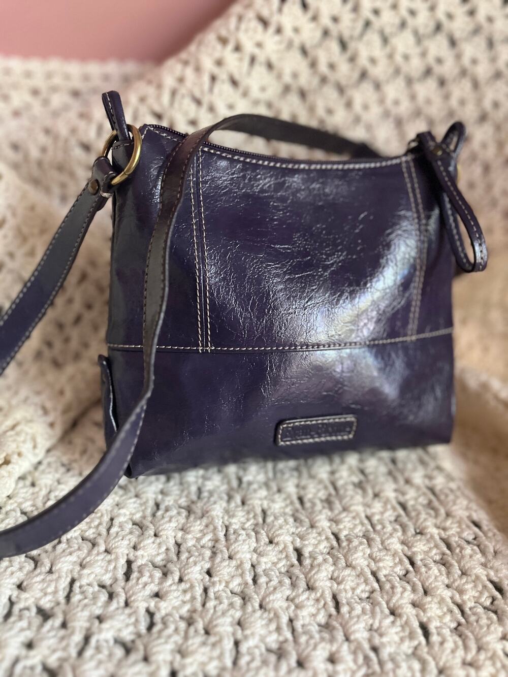 Vintage 90s Purple Crossbody Bag Faux Leather Purse